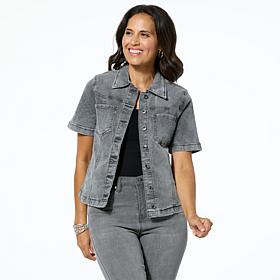 DG2 by Diane Gilman New Classic Stretch Short-Sleeve Denim Jacket