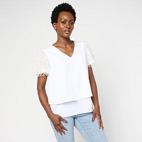 DG2 by Diane Gilman Novelty Sleeve V-Neck Easy Top