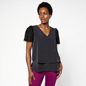 DG2 by Diane Gilman Novelty Sleeve V-Neck Easy Top