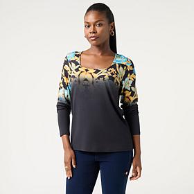 DG2 by Diane Gilman Place Print Square Long Sleeve Top
