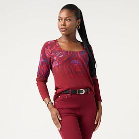 DG2 by Diane Gilman Place Print Square Long Sleeve Top