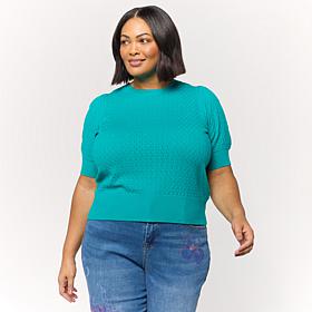 DG2 by Diane Gilman Pointelle SoftEase Knit Puff-Sleeve Sweater