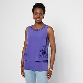 DG2 by Diane Gilman Poly CDC Flutter Tank Top with Lace Trim