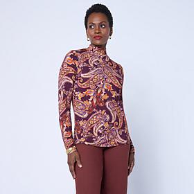 DG2 by Diane Gilman Printed Long Sleeve Mock Neck Top