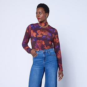 DG2 by Diane Gilman Printed Long Sleeve Mock Neck Top