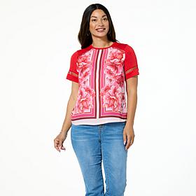 DG2 by Diane Gilman Printed Mixed Media Top