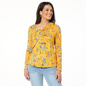 DG2 by Diane Gilman Printed Stretch Knit Asymmetric Neck Top