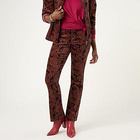DG2 by Diane Gilman Printed Stretch Velveteen Bootcut Pant