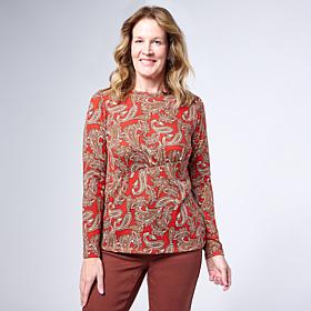 DG2 by Diane Gilman Ruched Asymmetric Seam Long Sleeve Top