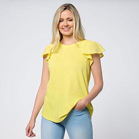 DG2 by
Diane Gilman Ruched Eyelet Flutter-Sleeve Mixed Media Tee