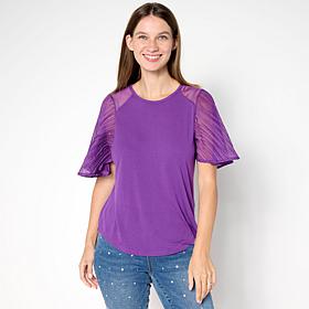 DG2 by
Diane Gilman Ruched Eyelet Flutter-Sleeve Mixed Media Tee