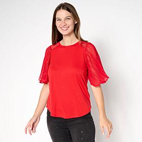 DG2 by
Diane Gilman Ruched Eyelet Flutter-Sleeve Mixed Media Tee