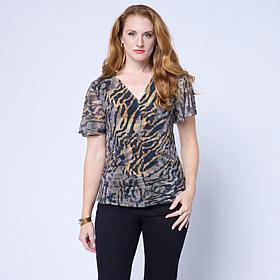 DG2 by Diane Gilman Ruched Flutter Sleeve Top