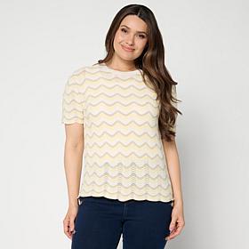 DG2 by Diane Gilman Scalloped Edge Short Sleeve Sweater
