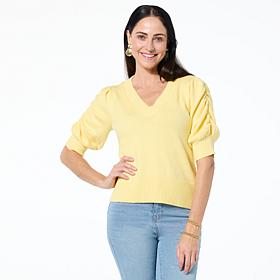 DG2 by Diane Gilman SoftEase Knit Puff-Sleeve Sweater