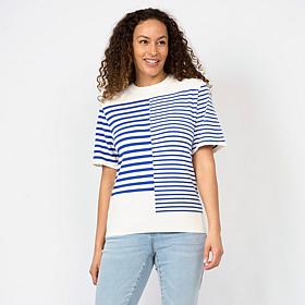 DG2 by Diane Gilman Softease Mix Stripe Short Sleeve Sweater