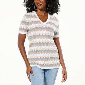 DG2 by Diane Gilman SoftEase V-Neck Pointelle Top
