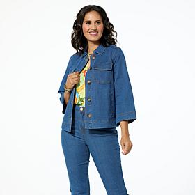 DG2 by Diane Gilman Stretch Denim Bracelet-Sleeve Button Jacket