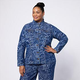 DG2 by Diane Gilman Stretch Jacquard Denim Safari Jacket