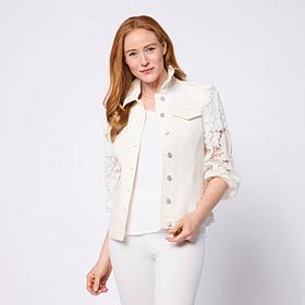 DG2 by Diane Gilman Stretch Lace Sleeve Denim Jacket