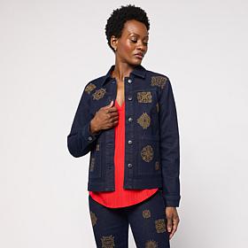 DG2 by Diane Gilman Stretch Medallion Embroidered Utility Jacket