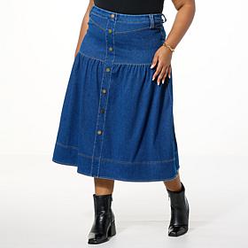 DG2 by Diane Gilman Super Stretch Knit Denim Front Yoke Gathered Skirt