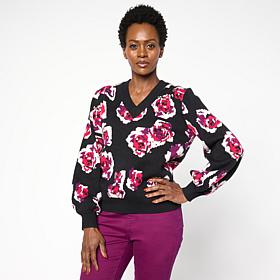 DG2 by Diane Gilman V-Neck Jacquard Pullover