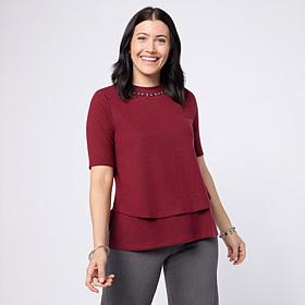 DG2 by Diane Sweater Knit Easy Top with Embellished Neckline