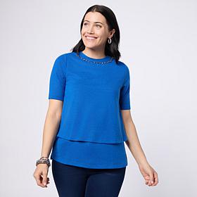 DG2 by Diane Sweater Knit Easy Top with Embellished Neckline
