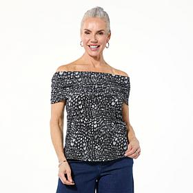 DG2 Printed Off-Shoulder Knit Top 