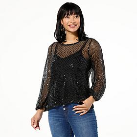 DG2 Sequin Lantern-Sleeve Top with Cami