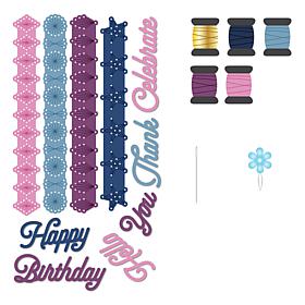 Diamond Press Sewing Borders Die Kit with 5-pack of Colored Floss