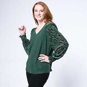 Diane Gilman Burnout Velvet Sleeve Knit Top