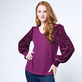 Diane Gilman Burnout Velvet Sleeve Knit Top