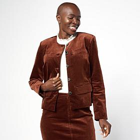 Diane Gilman Stretch Velveteen Collarless Tailored Jacket