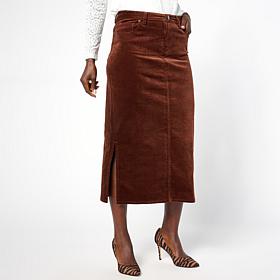 Diane Gilman Stretch Velveteen Slide Slit Midi Skirt