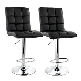 Elama 2-Piece Square Tufted Faux Leather Bar Stool in Black with Base