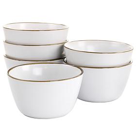 Elama Arthur 6-Piece Stoneware Bowl Set in Matte White with Gold Rim