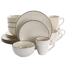 Elama Honey Ivory 16-Piece Stoneware Dinnerware Set in Ivory