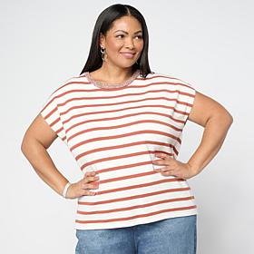 Elle Get the Look Striped Knit Top with Embellishment