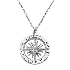 Family Name Compass CZ Necklace 