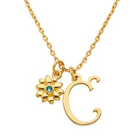 Fancy Initial with Simulated Birthstone Flower Necklace
