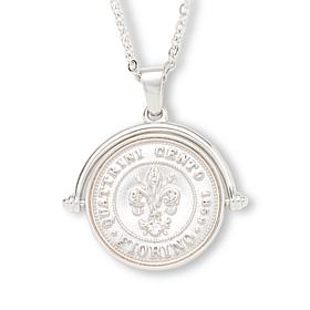 Fiorenza Reversible Fleur-de-lis Coin Pendant with 30" Chain Necklace