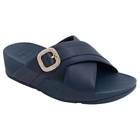 FitFlop Lulu Crystal-Buckle Leather Cross Slides