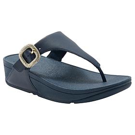 FitFlop Lulu Crystal-Buckle Leather Toe-Post Sandal