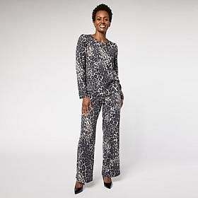 G by Giuliana 2-piece G-Knit Puff-Sleeve Top & Full-Leg Pant Set