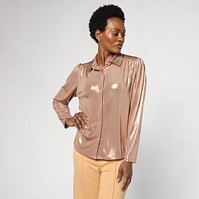 G by Giuliana 24K Shine Knit Button-Front Top