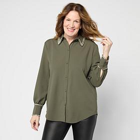 G by Giuliana Black Label Knit Crepe Shirt Jacket