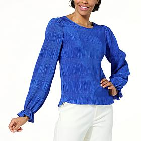 G by Giuliana Black Label Puff-Sleeve Pleated Top