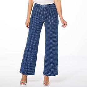 G by Giuliana Black Label Rhinestone Stretch Denim Wide-Leg Jean
